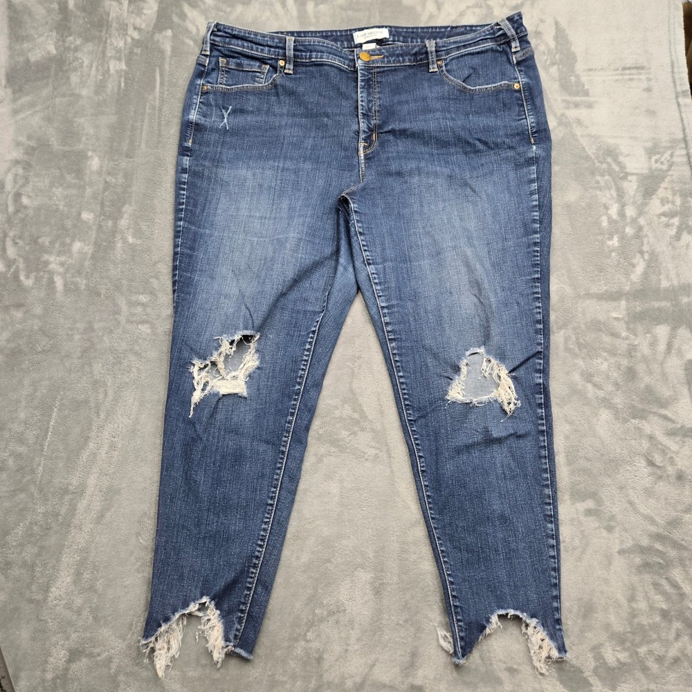 Lane Bryant Super Stretch Skinny Jeans Blue Distressed Hem Womens Size 24R